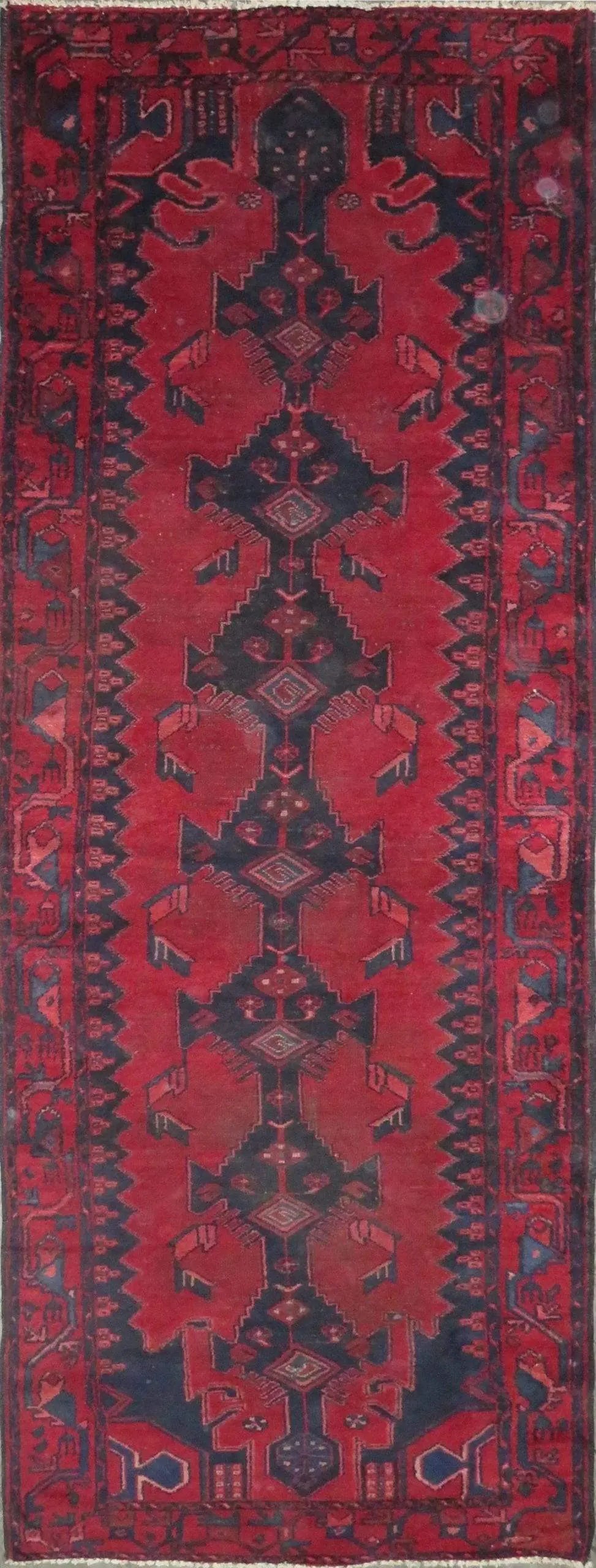 One Of The Kind Hand-Knotted Persian Wool Rug _ Luxurious Vintage Design, 10'2" x 3'7", Artisan Crafted